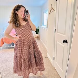 Tuckernuck Olivia James The Label Orange Pink Plaid Cotton Maxi Dress XS